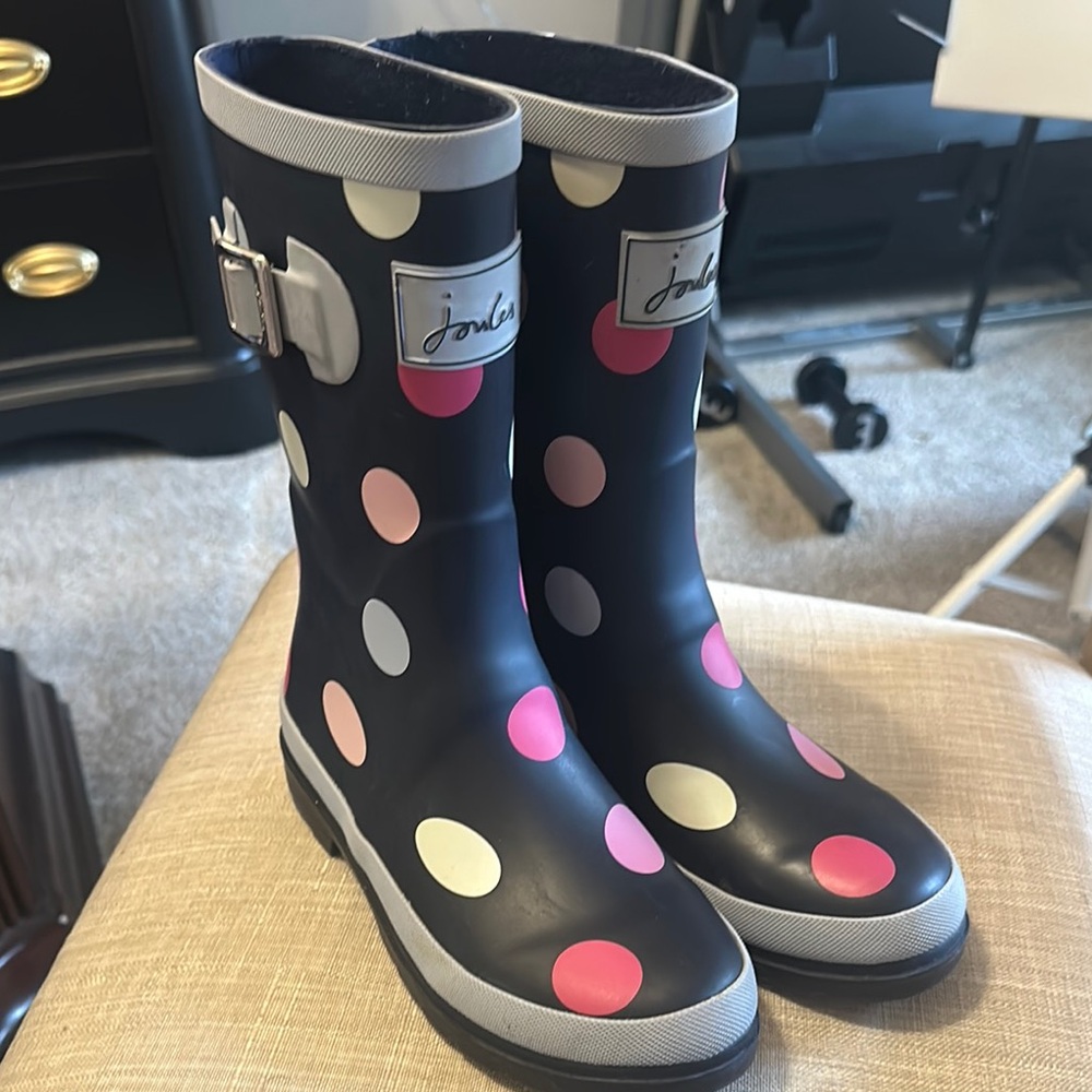 Joules Black Boots with Multicolor Polka Dots